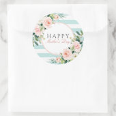 Blush Pink Floral Blue Stripes Moederdag Ronde Sticker (Tas)
