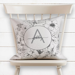  Blush Pink Floral Botanisch Monogram Kussen