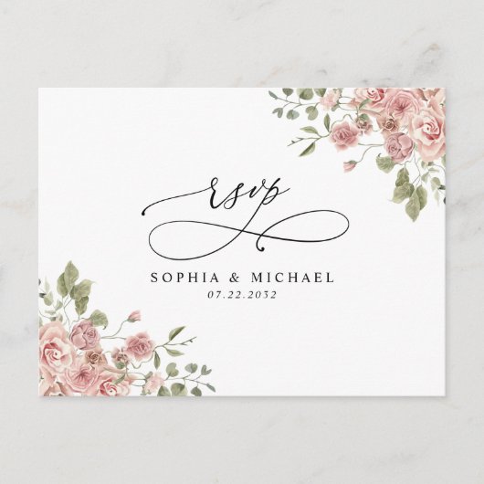 Blush Pink Floral Botanische QR Code Weddenschap R Briefkaart (Voorkant)