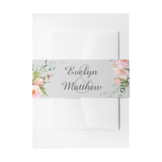 Blush Pink Floral Bouquet op Light Grey Weddenscha Uitnodigingen Wikkel