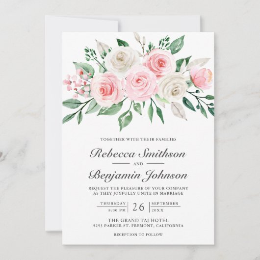 Blush Pink Floral Bouquet QR Code Weddenschap Kaart (Voorkant)