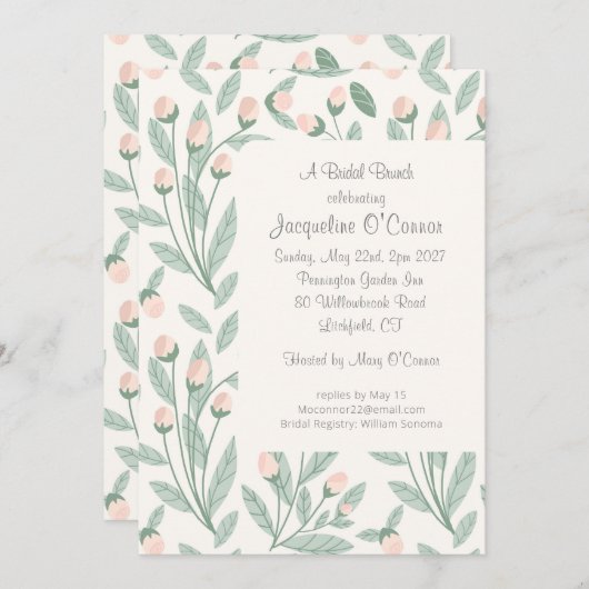 Blush Pink Floral Bridal Brunch Invitation (Devant / Derrière)
