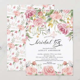 Blush Pink Floral Bridal Tea Kaart