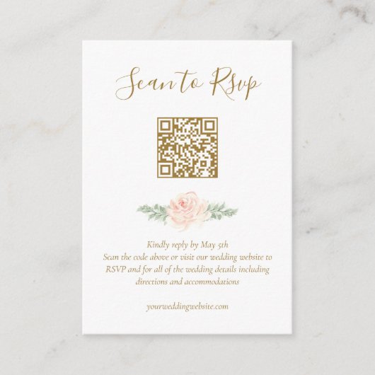 Blush Pink Floral Budget QR Code RSVP Informatiekaartje (Voorkant)