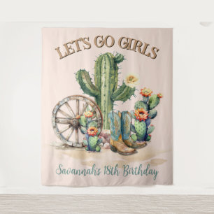 Blush Pink Floral Cactus Desert Scene Party Wandkleed