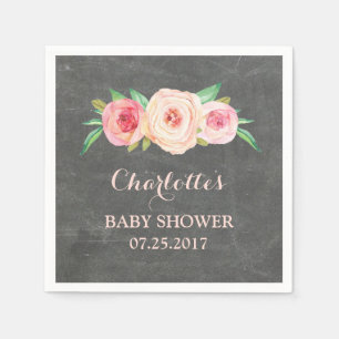 Blush Pink Floral Chalkboard Baby shower Servet
