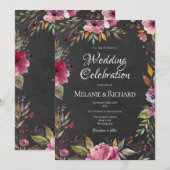 Blush Pink Floral Chalkboard Weddenschap Kaart (Voorkant / Achterkant)