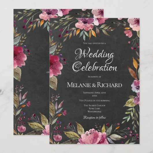 Blush Pink Floral Chalkboard Weddenschap Kaart (Voorkant / Achterkant)