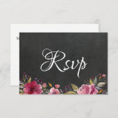 Blush Pink Floral Chalkboard Wedding Rsvp Card Save The Date (Voorkant / Achterkant)