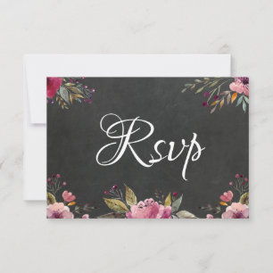 Blush Pink Floral Chalkboard Wedding RSVP-kaart RSVP Kaartje