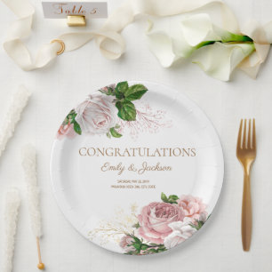 Blush Pink Floral Couple's Vrijgezellenfeest Papieren Bordje