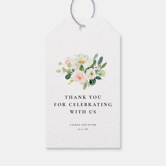 Blush Pink Floral Dank u voor cadeau Labels Cadeaulabel (Achterkant)