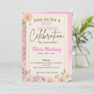 Blush Pink Floral Design Baby shower Uitnodiging
