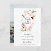 Blush Pink Floral Diamond Lijst Save the Date Aankondiging (Voorkant / Achterkant)