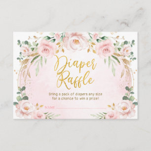  Blush Pink Floral Diaper Raffle Baby Girl Informatiekaartje