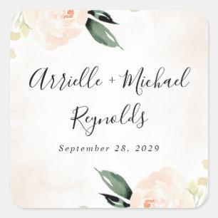 Blush Pink Floral Elegant Champagne Garden Wedding Vierkante Sticker