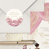 Blush Pink Floral Elegant Quinceanera Ronde Sticker