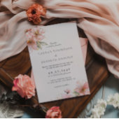 Blush Pink Floral Elegant Script Wedding Kaart