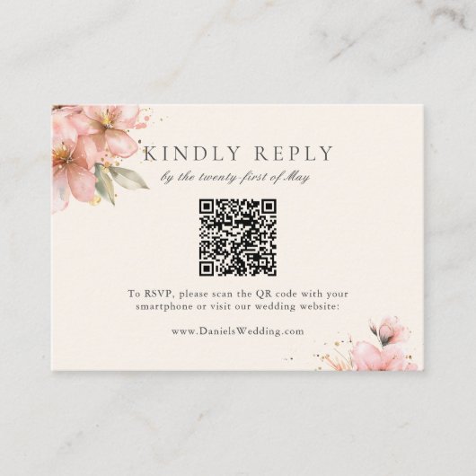 Blush Pink Floral Elegant Script Wedding RSVP Informatiekaartje (Voorkant)