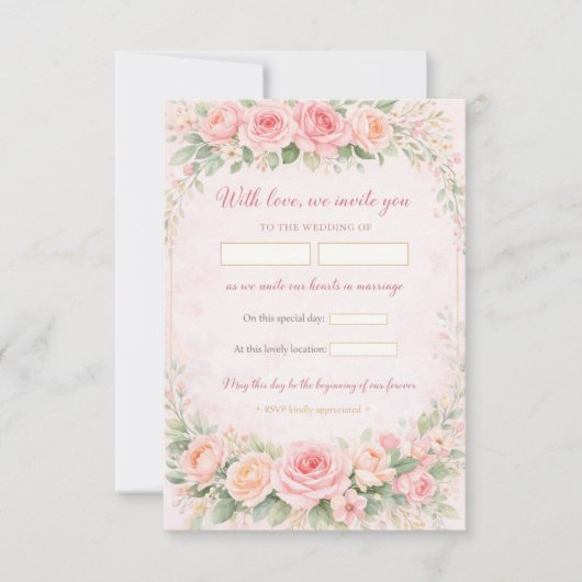 Blush Pink Floral Elegant Wedding Invitation Card (Devant)