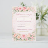 Blush Pink Floral Elegant Wedding Invitation Card (Debout devant)