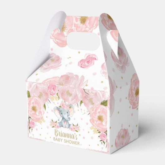 Blush Pink Floral Elephant Baby shower Birthday Bedankdoosjes (Voorkant Zijde)