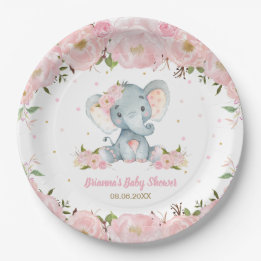 Blush Pink Floral Elephant Baby shower Birthday Papieren Bordje