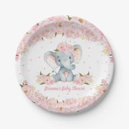 Blush Pink Floral Elephant Baby shower Birthday Papieren Bordje