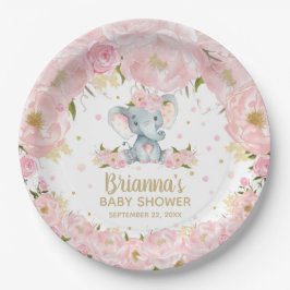 Blush Pink Floral Elephant Baby shower Birthday Papieren Bordje