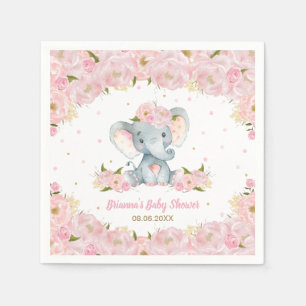 Blush Pink Floral Elephant Baby shower Birthday Servet