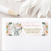 Blush Pink Floral Elephant Boho Baby Girl Etiket (Insitu)