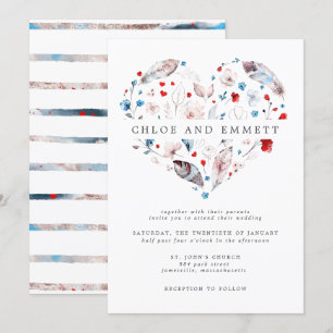 Blush Pink Floral en Feather Boho Heart Wedding Kaart