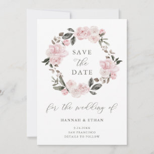 Blush Pink Floral en kalligrafie   WATERVERF Save The Date