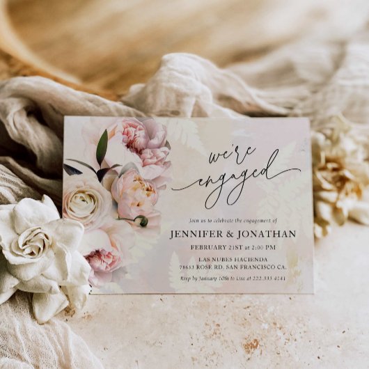 Blush Pink Floral Engagement Party Kaart