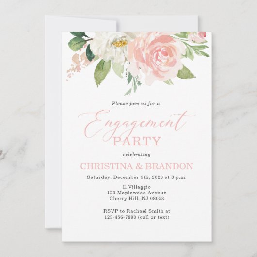 Blush Pink Floral Engagement Party Kaart (Voorkant)