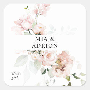 Blush Pink Floral & Eucalyptus Bedankt 2 Vierkante Sticker