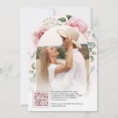 Blush Pink Floral Eucalyptus Black QR Code Wedding Kaart (Achterkant)