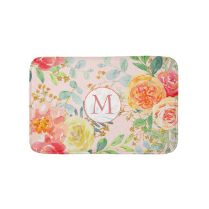 Blush Pink Floral Eucalyptus Glitter Monogram Badmat