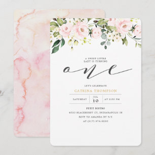 Blush Pink Floral & Eucalyptus Meisje 1e verjaarda Kaart