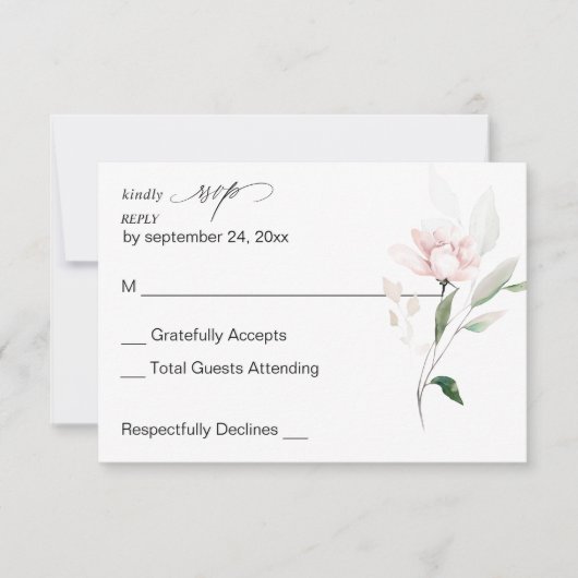 Blush Pink Floral & Eucalyptus no Meal RSVP 2 (Voorkant)