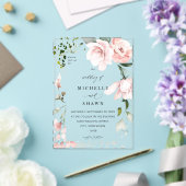 Blush Pink Floral & Eucalyptus Weddenschap 2B Acryl Uitnodigingen (Insitu (Huwelijk))