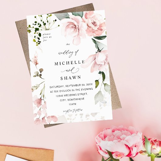 Blush Pink Floral & Eucalyptus Weddenschap 2B Kaart