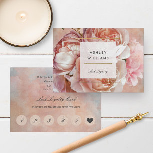 Blush Pink Floral Eyelash Salon Loyalty Kaart Visitekaartje