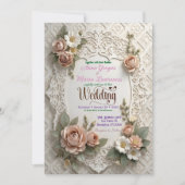 Blush Pink Floral Faux Laser Cut Lace Wedding Kaart (Voorkant)