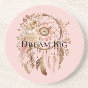 Blush Pink Floral Feathers Dream Catcher Zandsteen Onderzetter