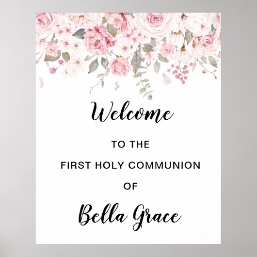 Blush Pink Floral First Community Welkomstteken Poster (Voorkant)