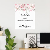 Blush Pink Floral First Community Welkomstteken Poster (Thuiskantoor)