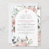 Blush Pink Floral First Heilige Communie Kaart (Voorkant)
