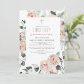Blush Pink Floral First Heilige Communie Kaart (Staand voorkant)
