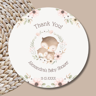 Blush Pink Floral Forest Uil Baby shower Bedankt Ronde Sticker